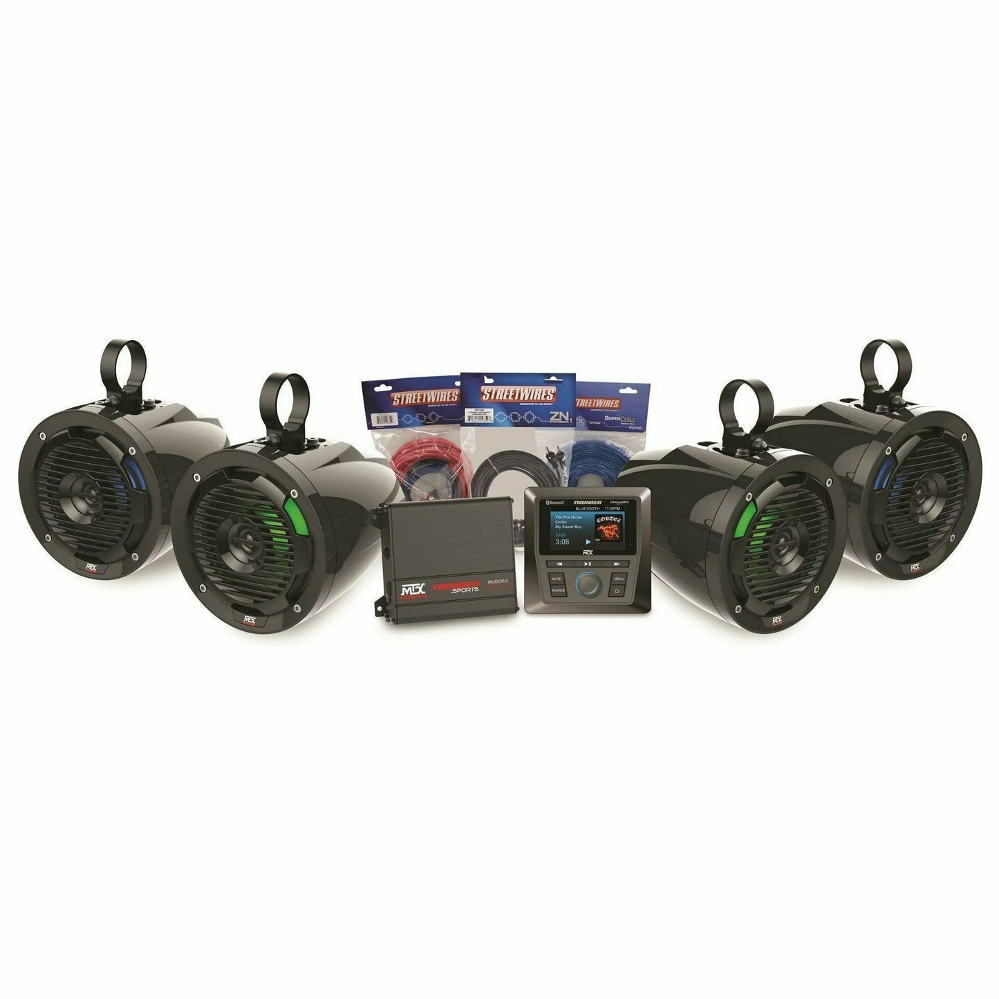 Universal 4 Amplified Cage Mount Speakers with Head Unit